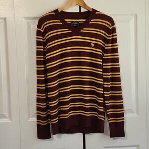 Abercrombie & Fitch Men's Burgundy & Gold Pima Cotton Long Sleeve Sweater SM Y2K